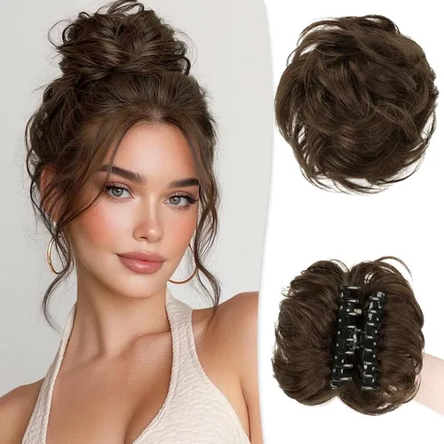 Miniatura 17 de RUWISS Pinza de Garra Moño Desordenado Postizo de Cabello Humano Real Moños Ondulados Rizados Chignon Extensiones de Moño Peinado Recogido