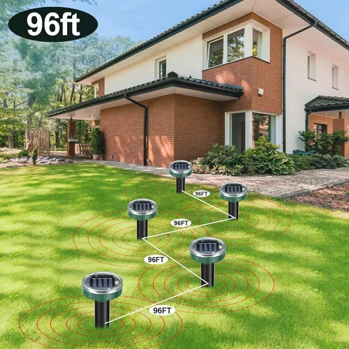 Miniatura 5 de Paquete de 8 repelentes de topos, repelente de serpientes con energía solar, ultrasónico, repelente de topos, picos disuasorios sónicos de topos
