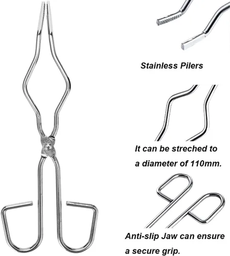 Miniatura 3 de Pinza para crisol de 9.8 pulgadas, pinzas de crisol de acero inoxidable, pinzas de crisol de grado profesional para laboratorio, industria