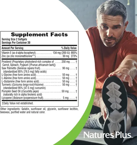 Miniatura 4 de NaturesPlus Herbal Actives ProstActin - 200 iu de vitamina E, 60 cápsulas blandas - Soporte saludable para la glándula prostática, con aceite