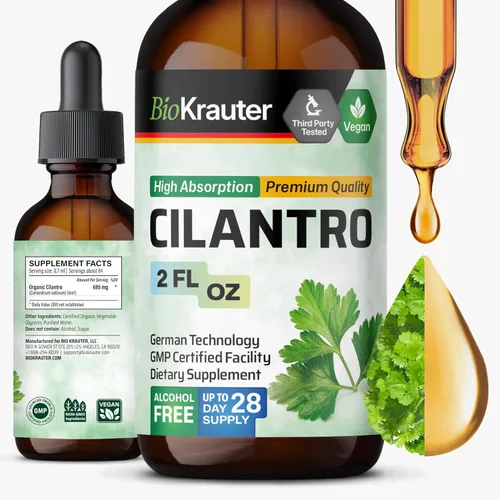 BIO KRAUTER® Cilantro para limpieza desintoxicante – Suplemento antioxidante vegano, tintura de cilantro natural de 650 mg por porción – Suplemento