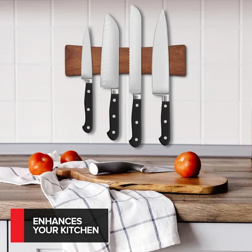 Miniatura 5 de Portatuchillos magnético de madera de acacia de 10 pulgadas con uso multiusos, soportes magnéticos para cuchillos de cocina, portacuchillos