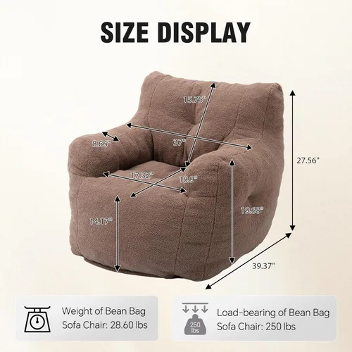 Miniatura 2 de Puf de tela de peluche ultra suave con relleno, sofá perezoso para adultos, niños, adolescentes, moderno y cómodo sofá de ocio para dormitorio, sala