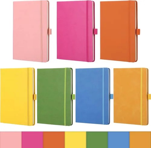 Miniatura 11 de Laumoi 7 Pack Hardcover Journal Notebooks Bulk A5/A4/B5 Journaling Notebook Wide Ruled PU Leather Ruled Lined Journals with Pen Holder for School