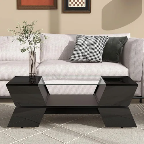 Miniatura 10 de Mesa auxiliar extensible de 39.3 a 60.6 pulgadas con almacenamiento, moderna mesa de cóctel rectangular con 2 cajones y 6 compartimentos grandes