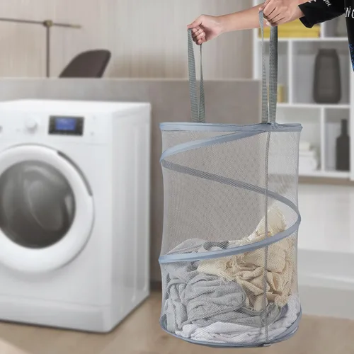 Miniatura 3 de Cesta plegable de malla para ropa sucia de 115 litros, cesta plegable de almacenamiento de ropa de gran capacidad con asas, 26 pulgadas de alto x 18