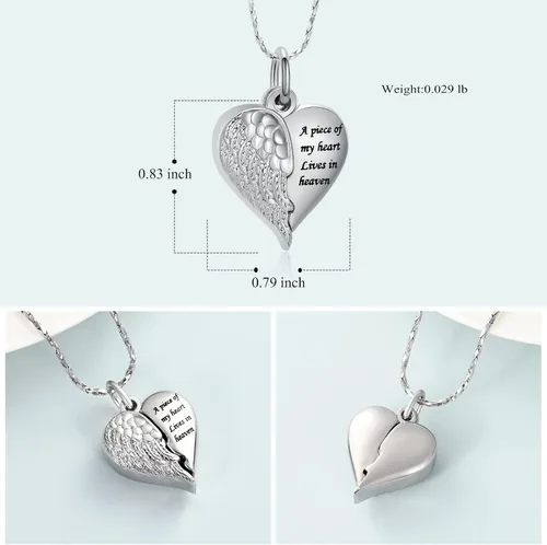 Miniatura 22 de Imrsanl Collar con dije de urna de cremación en forma de corazón para cenizas humanas – Un pedazo de mi corazón vive en el cielo
