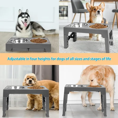 Miniatura 10 de Niubya Cuencos elevados para perros con 2 cuencos de comida de acero inoxidable para perros, cuenco elevado para perros que se ajusta a 5 alturas