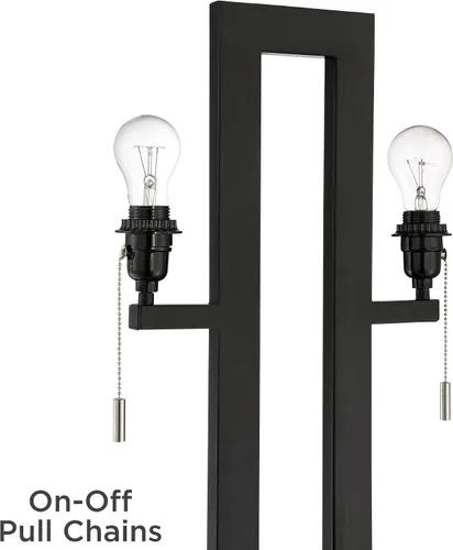 Miniatura 7 de 360 Lighting Neil - Juego de 2 lámparas de mesa rectangulares rústicas modernas de 26 pulgadas de alto, cadena de tracción de puerto USB, pantalla