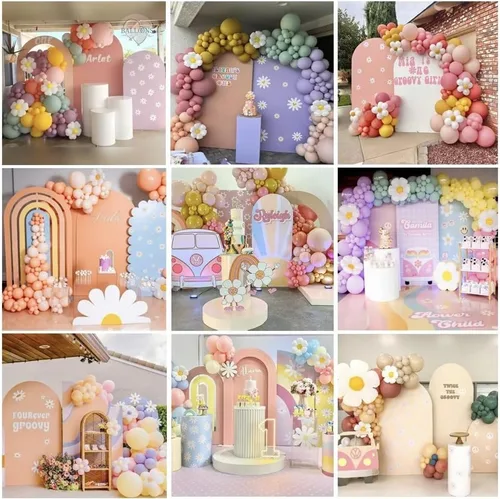 Miniatura 4 de Cubiertas de fondo arqueadas con arco iris para Groovy Party Arch Stand Covers Cumpleaños Baby Shower Cake Mantel Decoración Accesorios
