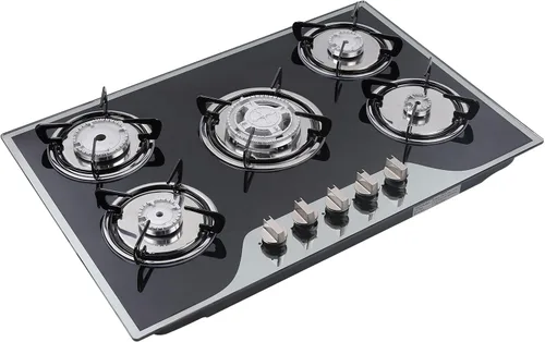 Estufa de gas de 5 quemadores, encimera de acero inoxidable integrada de 30 pulgadas, encimera de acero inoxidable integrada con protección de