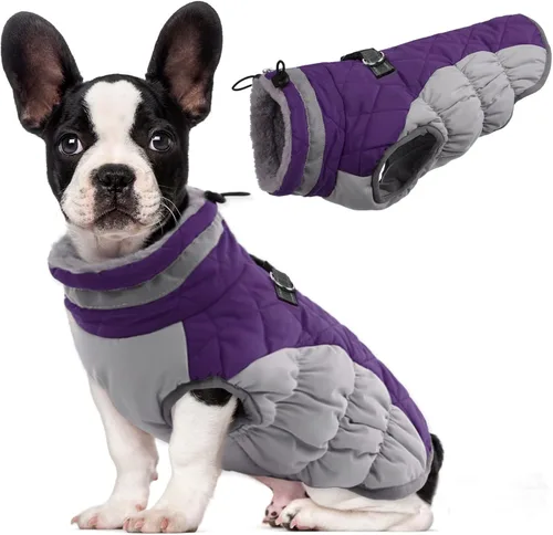 Miniatura 55 de Lelepet Abrigo cálido para perro, abrigo de invierno para perro, chaqueta impermeable para perros con arnés incorporado, chaleco reflectante