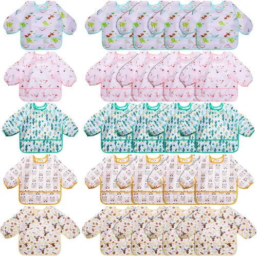 Miniatura 11 de Tarpop Baberos de manga larga para bebés, paquete múltiple, impermeables, de manga suave, para bebés y niños pequeños que comen alimentación CUTE