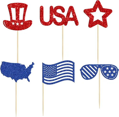 Miniatura 3 de Gyufise 24 adornos para cupcakes del Día de la Independencia con mapa de la bandera de Estados Unidos, patrióticos para cupcakes del 4 de julio, Día