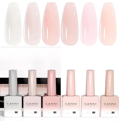 Miniatura 30 de CANNI Juego de esmaltes de uñas de gel marrón sin hema, 6 colores de 0.3 onzas líquidas, kit de esmalte de gel de color marrón claro, azul nude, kit