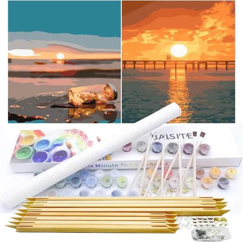 Miniatura 63 de BAISITE Kit de pintura por números para adultos principiantes, 12 pulgadas de ancho x 16 pulgadas de largo, paquete de 2 lienzos para kits