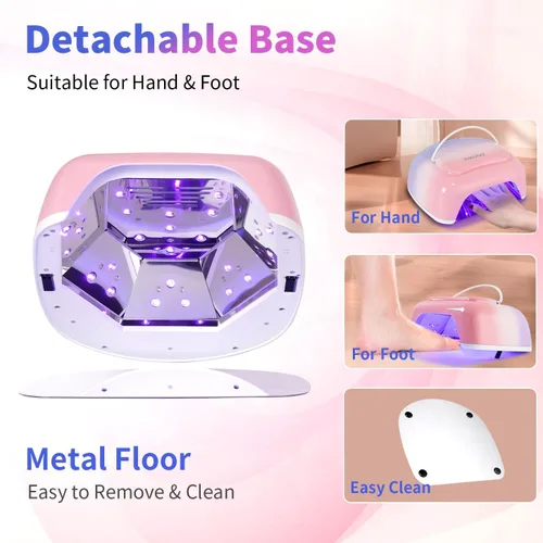 Miniatura 8 de Lámpara de uñas LED UV recargable profesional, luz UV inalámbrica de 96 W para uñas de gel con reflector metálico y base de metal, lámpara de secado