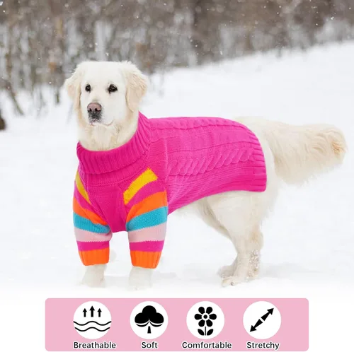 Miniatura 4 de Suéter frío para perro, suéteres de invierno para perros medianos, hembras y machos, suéter cálido de cuello alto para perros, suéter de manga Rosa