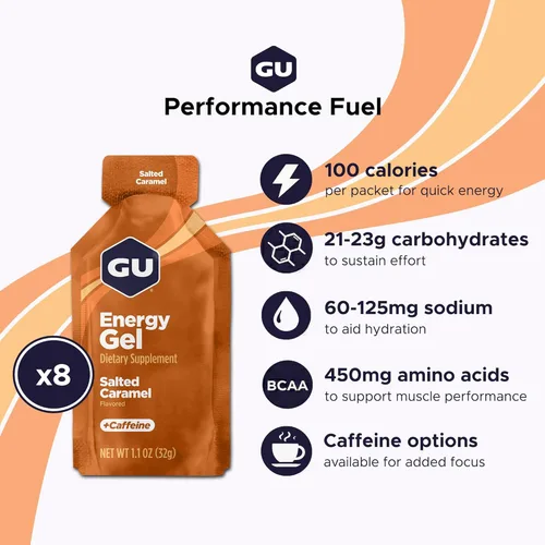 Miniatura 2 de GU Energy Nutrición Original para Deportes, Gel Energizante, 8 Unidades, Caramelo Salado