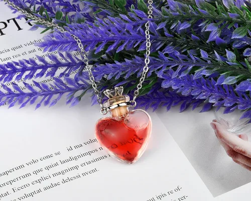 Miniatura 8 de DS. DISTINCTIVE STYLE Collar de Frasco en Forma de Corazón Colgante de Botella de Perfume Collar de Frasco de Sangre para Líquido Joyería