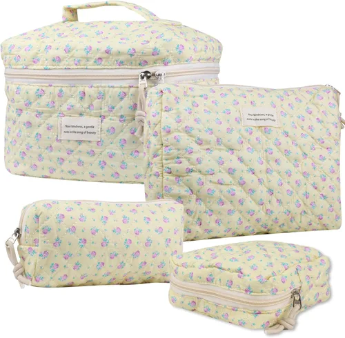 Miniatura 13 de NATINSA Linda bolsa de maquillaje para mujeres (2 piezas), bolsas de cosméticos de viaje, bolsa organizadora de aseo acolchada coqueta con flores