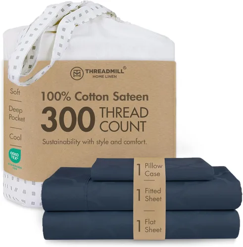 Miniatura 44 de Threadmill Sábanas 100% Algodón para Cama Tamaño King Juego de Sábanas de 4 Piezas para Cama King Suave, Transpirable y Ligero Satén de Damasco