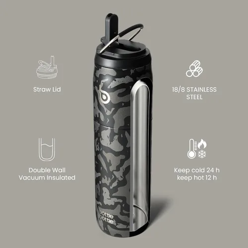 Miniatura 2 de BOTTLE BOTTLE Botella de agua de acero inoxidable con popote y tapa, taza aislada al vacío de 32 onzas, se mantiene fría y caliente, botellas