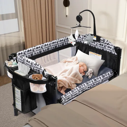 Xilingol Parque de juegos 5 en 1, moisés para bebé con cambiador de pañales junto a la cama, bolsa de almacenamiento y caja de música, cuna portátil