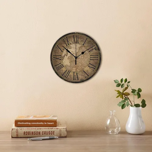 Miniatura 4 de Reloj de pared de madera de estilo vintage, mapa del viejo mundo, 10 pulgadas, rústico, redondo, de madera, sin tictac, silencioso, estilo retro