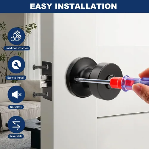 Miniatura 4 de Orger Paquete de 1 pomo de puerta interior negro mate, perilla de puerta de privacidad reversible con cerradura, pomo redondo sin llave para baño