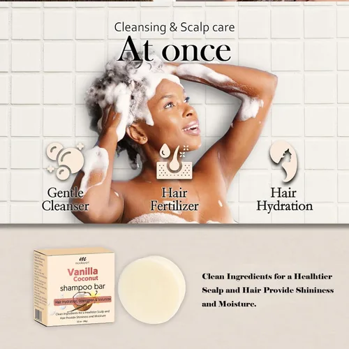Miniatura 4 de Barra de champú de coco y vainilla, cuidado natural del cabello, suavidad sedosa y nutrición, fortalece el cabello y da volumen, sin parabenos