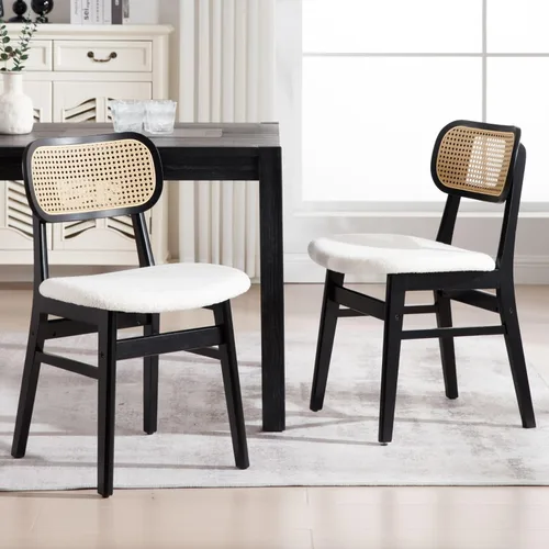 Miniatura 22 de ROCITY Juego de 4 sillas de comedor de ratán, sillas de comedor de lana de cordero blanca, sillas de cocina de madera natural, sillas de granja