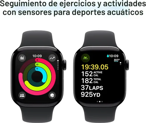 Miniatura 5 de Apple Watch Series 10 [GPS 42 mm] Smartwatch con caja de aluminio negro brillante y correa deportiva negra - M/L. Rastreador de fitness, aplicación