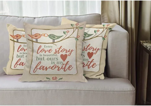 Miniatura 2 de EKOBLA Lover Bird - Funda de almohada con texto en inglés "Every Love Story is Beautiful But Ours is My Favorite Valentine", funda de cojín cuadrada