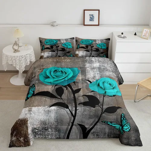 Miniatura 10 de Erosebridal Juego de ropa de cama turquesa tamaño individual para niños y niños, color verde azulado y gris degradado para niñas y adultos, relleno