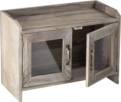 Miniatura 5 de Estante organizador de armario de madera gris piedra rústica, estante organizador de gabinete de vidrio, puertas de ventana de madera, organizador