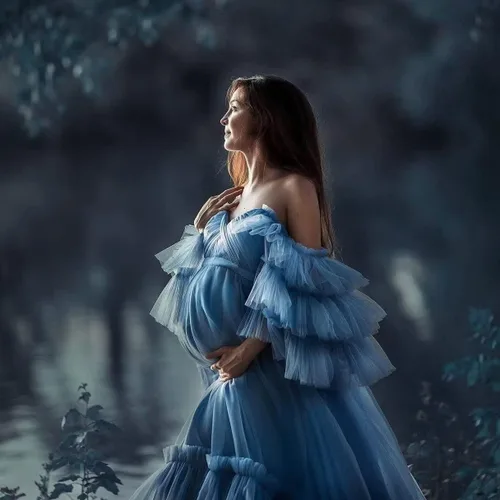 Miniatura 4 de Toreque Vestido de maternidad de tul para sesión de fotos, mangas hinchadas, batas largas de embarazo para baby shower