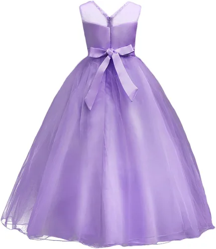 Miniatura 4 de Vestido formal de tul de encaje para niña de flores, vestido largo de princesa, baile, boda, dama de honor, noche