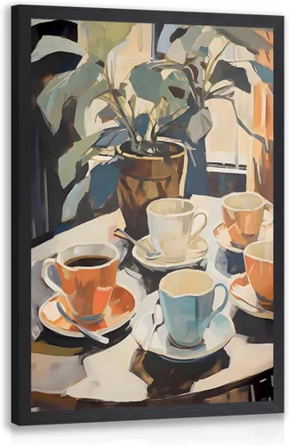 Miniatura 16 de Cyebmo Arte de Pared Retro Enmarcado de Café, Decoración de Pared de Taza de Café y Planta, Pintura en Lienzo de Acuarela de Café, Póster