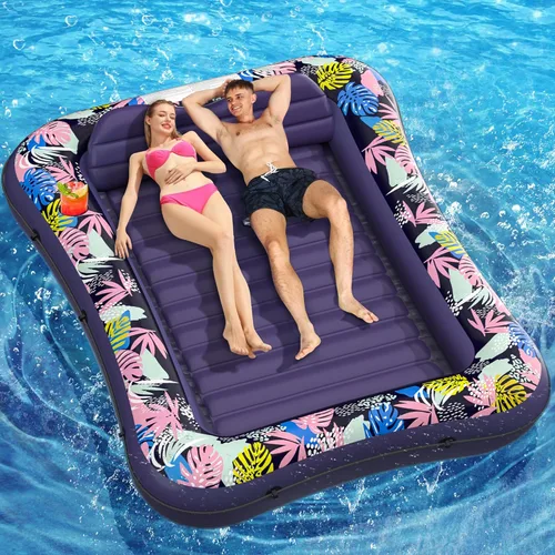Miniatura 8 de OKSUWATER - Flotador para tumbona bronceadora para piscina, de 87 x 63 pulgadas, para adultos, con reposacabezas y soporte para bebidas, cama Azul
