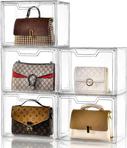 Miniatura 17 de Organizador de bolso para armario, vitrina de acrílico transparente para organizador de bolso, caja de almacenamiento de monedero con puerta