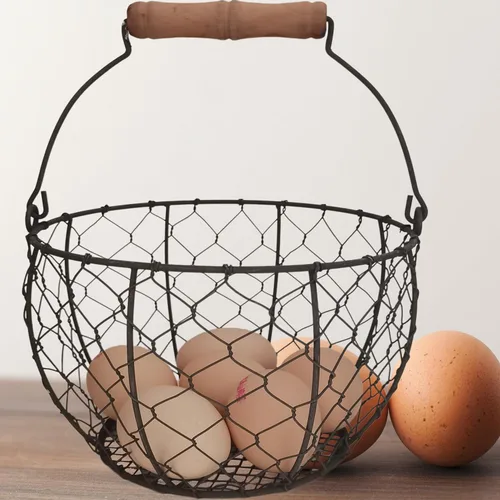 TAIANLE. Cesta de huevos de alambre para recoger huevos frescos con asa, cesta redonda de metal para coleccionar huevos de estilo vintage, Malla