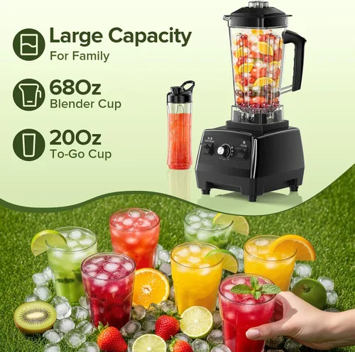 Miniatura 6 de Licuadora para batidos, trituración de hielo, frutas congeladas, licuadoras de encimera para cocina, licuadora de batidos con jarra de 68 onzas