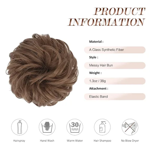 Miniatura 5 de FESHFEN - Pieza de pelo de moño desordenado - Extensiones de peinado con bandas elásticas rizadas y onduladas, extensiones de cabello sintético