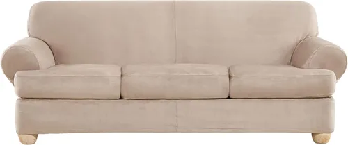 Miniatura 25 de SURE FIT funda para silla con alas y cojín en T de gamuza suave, de una pieza, ajuste relajado, poliéster, lavable a máquina, color chocolate