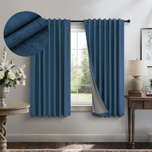 Miniatura 51 de Pitalk Cortinas cortas 100% opacas de lino para cafetería, 40 pulgadas de largo, 2 paneles, cortinas de puerta francesa para ventana, cortina
