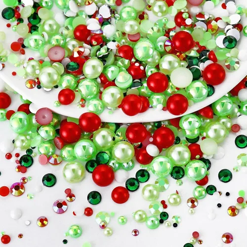 Miniatura 15 de 60g de perlas planas mixtas y diamantes de imitación para manualidades, vasos, zapatos, arte de uñas facial, perlas medias de 2mm-10mm y piedras