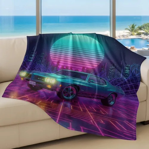 Miniatura 3 de Cyber Synthwave GTO Neon Retro Flannel Blanket, Super Soft Cozy Bed Throw, Versatile Throw Blanket for Bedroom & Sofa Decor (04,30 x 40in)