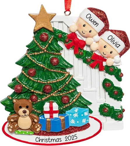 Adorno de Navidad personalizado para parejas que se asoman 2026 | Nuestro primer recuerdo de Navidad juntos - Regalo de amor para citas | Familia de