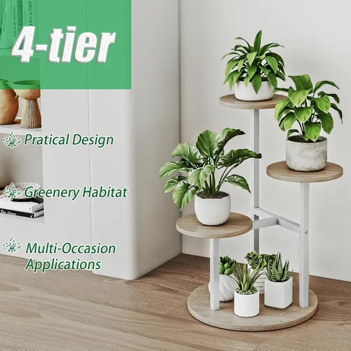 Miniatura 6 de INGIORDAR Soporte para plantas de interior de 4 niveles con 5 estantes para macetas múltiples para patio, jardín, balcón, sala de estar, esquina
